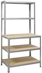 Stellingkast met werkbank 186 x 100 x 60/30 cm met 5 legborden