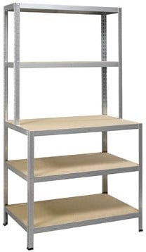 Stellingkast met werkbank 186 x 100 x 60/30 cm met 5 legborden