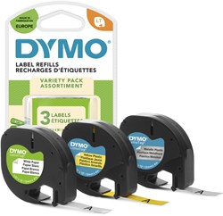 Dymo LetraTag tape 91240 set 1x papier wit 1x plasic geel 1x metallic zilver.