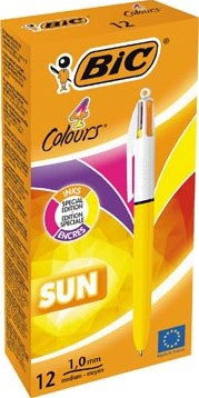 Bic Colours Sun 4-kleurenbalpen, medium, fashion inktkleuren, lichaam geel