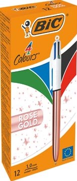 Bic balpen 4 Colour Shine, rosé goud, doos van 12 stuk