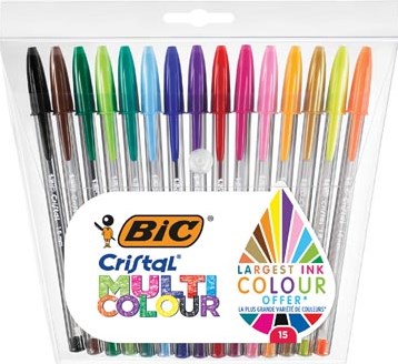 Bic balpen Cristal Multicolour etui van 15 stuks