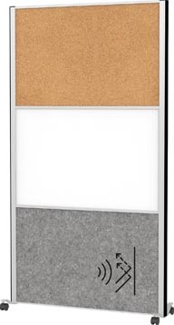 MAULconnecto scheidingswand 1 x whiteboard 1 x kurk donkergrijs frame zilver mobiel