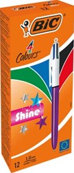 Bic Colours Shine 4-kleurenbalpen, medium, klassieke inktkleuren, lichaam metallic paars