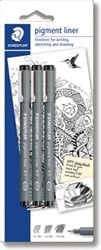 Staedtler fineliner Pigment Liner blister van 3 stuks: 0,1; 0,3 en 0,5 mm