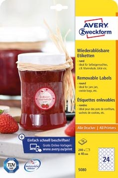 Avery Zweckform ronde etiketten diameter 40 mm wit afneembaar 240 etiketten 10 vellen