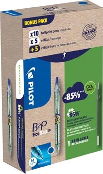 Pilot Ecoball balpen B2P BeGreen medium 10 + 10 vullingen blauw