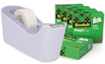 Scotch verzwaarde plakbandafroller inclusief 6 rollen Scotch magic tape lavendel