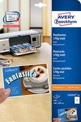 Avery briefkaart, 170 g/m², 4 per blad, 100 stuks