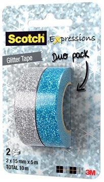 Scotch Expressions glitter tape 15 mm x 5 m blister met 2 stuks in geassorteerde kleuren