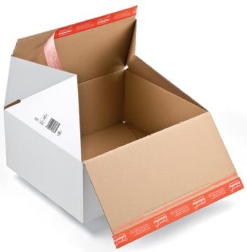 Kartonnen dozen met automatische bodem en Z gevouwen deksel Colompac  18,4 x 14,9 x 12,7 cm wit pk/10