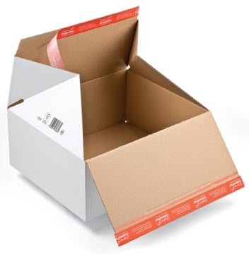 Kartonnen dozen met automatische bodem en Z gevouwen deksel Colompac 38,9 x 32,4 x 32 cm wit pk/10