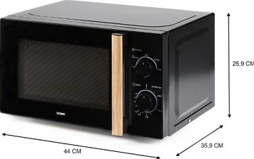 Domo microgolfoven 25,5 cm 20 l zwart met houtlook afwerking-2