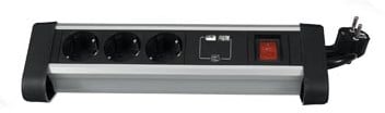 Perel desktop contactdoos met 3 stopcontacten, 2 USB-poorten en schakelaar, zwart, voor België
