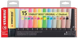 STABILO markeerstiften BOSS pastel en natuur geassorteerde kleuren met zwart deskset van 15 stuks