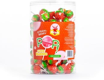 Hirsch Super Bubble Lolly Strawberry 100 stuks pot van 1,7 kg