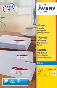 AVERY universele etiketten 63,5 x 38,1mm 21 etiketten per vel