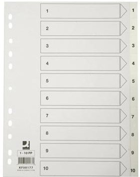 Tabbladen met cijfers set 1-10 met indexblad A4 wit-2
