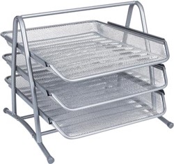 Q-CONNECT 3 brievenbakjes mesh metaal A4 zilver