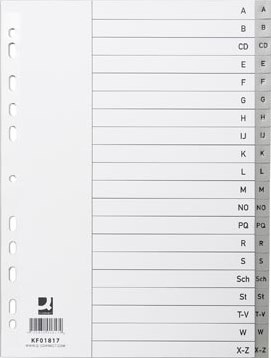 Q-CONNECT alfabetische tabbladen A4 PP met indexblad 20 tabs grijs