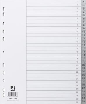 Numerieke tabbladen 1-31 met indexblad A4 PP grijs