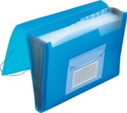 Harmonicamap A4 met 13 vakken elastieksluiting transparant blauw