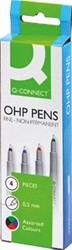 Q-CONNECT OHP marker non permanent fijn set van 4 stuks in geassorteerde kleuren