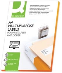 Q-CONNECT etiketten, wit, ronde hoeken, 210 x 148,5 mm, 100 vel, 2 etiketten per vel