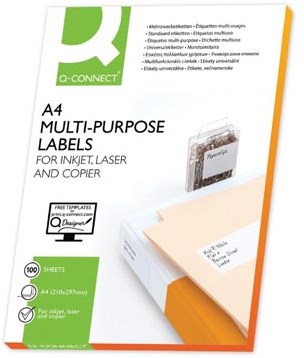 Q-CONNECT etiketten, wit, ronde hoeken, 210 x 148,5 mm, 100 vel, 2 etiketten per vel