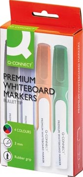 Q-CONNECT Premium whiteboard marker, ronde punt, set van 4 stuks in geassorteerde kleuren-2