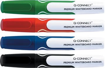 Q-CONNECT Premium whiteboard marker, ronde punt, set van 4 stuks in geassorteerde kleuren