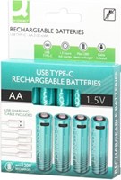 Oplaadbare batterijen AA via USB-C kabel 4 stuks Q-CONNECT-3
