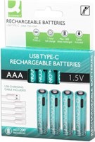 Oplaadbare batterijen AAA via USB-C kabel 4 stuks Q-CONNECT-3