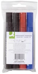Q-CONNECT permanente marker, 2-5 mm, schuine punt, geassorteerde kleuren, etui van 4 stuks