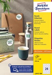 Avery Zweckform ronde etiketten diameter 40 mm wit permanent klevend 240 etiketten 10 vellen
