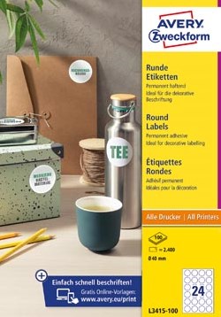 Avery Zweckform ronde etiketten diameter 40 mm wit permanent klevend 240 etiketten 10 vellen