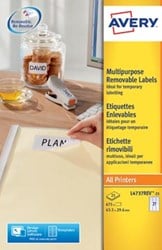 AVERY afneembare witte etiketten Stick & Lift ft 63,5 x 29,6 mm, 675 stuks, 27 per blad