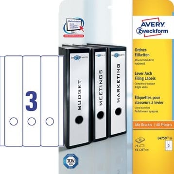AVERY Printbare rugetiketten 'Block Out 29,7 x 5,9 cm doos van 25 blad 75 stuks wit/rood-3