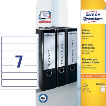 AVERY Printbare rugetiketten 'Block Out ft 19,2 x 3,8 cm, doos van 25 blad, 175 stuks, wit-2