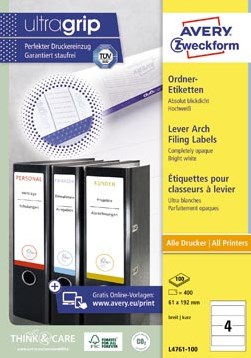 Avery Printbare rugetiketten Block Out Smal 19,2 x 6,1 cm doos van 100 blad 400 stuks wit