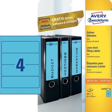 AVERY Printbare rugetiketten 'Block Out ft 19,2 x 6,1 cm, doos van 20 blad, 80 stuks, blauw-2