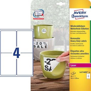 Avery afneembare weerbestendige etiketten 99,1 x 139 mm wit doos van 80 etiketten-3