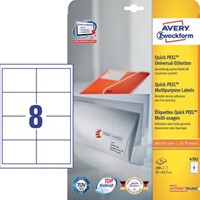 Avery Zweckform 4782, Universele etiketten, Ultragrip, wit, 25+5 vellen, 8 per vel, 97 x 67,7 mm