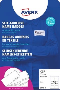 Badge voor op kleding AVERY L4785 wit 80 x 50 mm 200 stuks