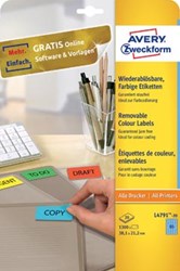 Avery gekleurde etiketten ft 38,1 x 21,2 mm (b x h), afneembaar, blauw, 1300 stuks, 65 per blad