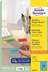 AVERY afneembare, gekleurde etiketten ft 63,5 x 33,9 mm, 480 stuks, 24 per blad, blauw