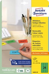 AVERY afneembare, gekleurde etiketten ft 63,5 x 33,9 mm, 480 stuks, 24 per blad, groen