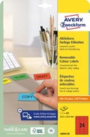 AVERY Afneembare neon etiketten ft 63,5 x 33,9 mm, doos van 20 blad, 480 stuks, rood