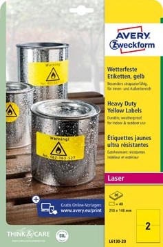 Avery weerbestendige etiketten 210 x 148 mm geel pak van 40 etiketten