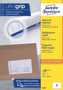 Avery etiketten 210 x 148 mm wit doos va n 200 etiketten